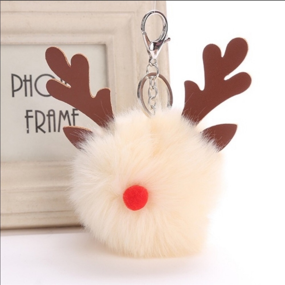 Holiday Christmas Gift Reindeer Pom Key Chains